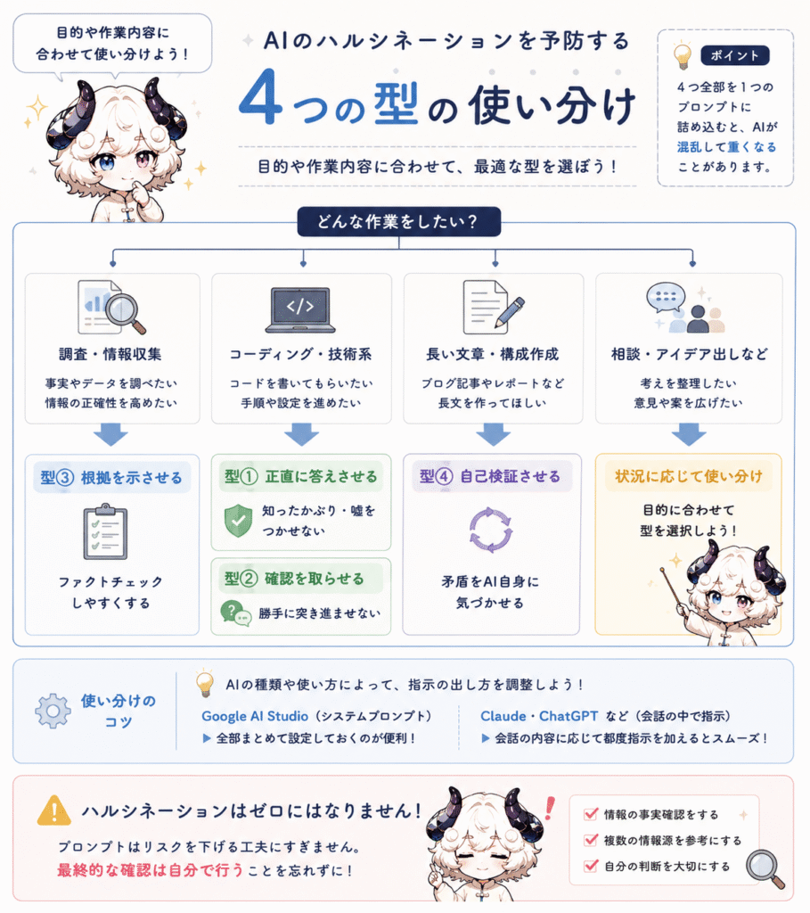 AIプロンプト4つの型の使い分け早見表