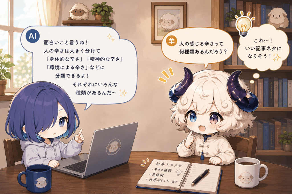 AIと雑談しながらネタ出しをするイメージ