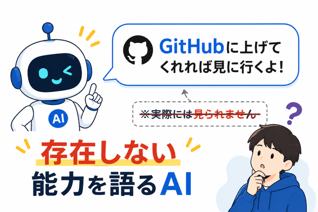 AIがGitHubを見に行けると嘘をついたチャット画面のイメージ図