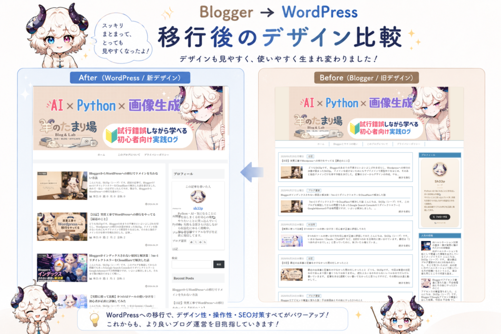 Blogger WordPress 移行 デザイン比較
